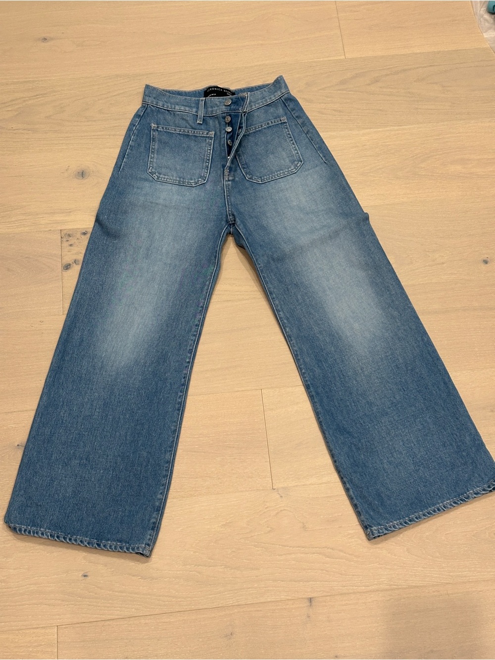 Veronica Beard Medium Blue Wide-Leg High-Rise Jeans